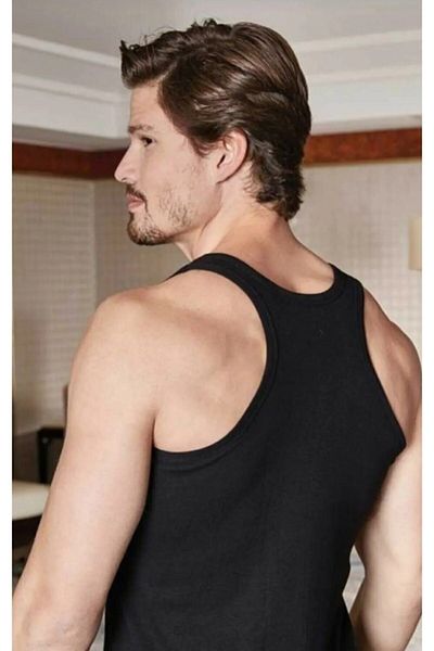 Berrak Men's Cotton Rambo Undershirt Black 6 Pieces 1016