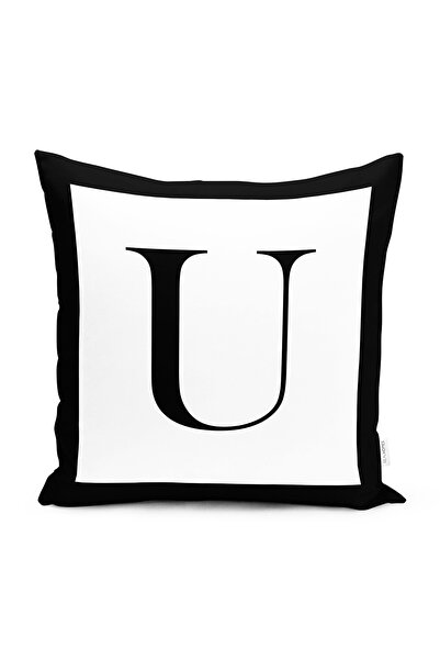 Realhomes Husă de pernă alb-negru cu litera U cu design special imprimată dig...