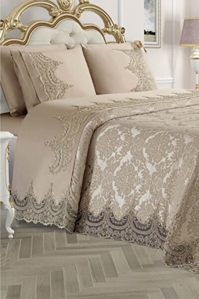 Kadınca Dükkan Dowry Double French Laced Chenille Pique Set Elite Cappuccino