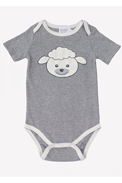 Ozmoz By Mukadder Özden Lamb Printed Organic Unisex Baby Body Gray