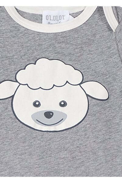 Ozmoz By Mukadder Özden Lamb Printed Organic Unisex Baby Body Gray