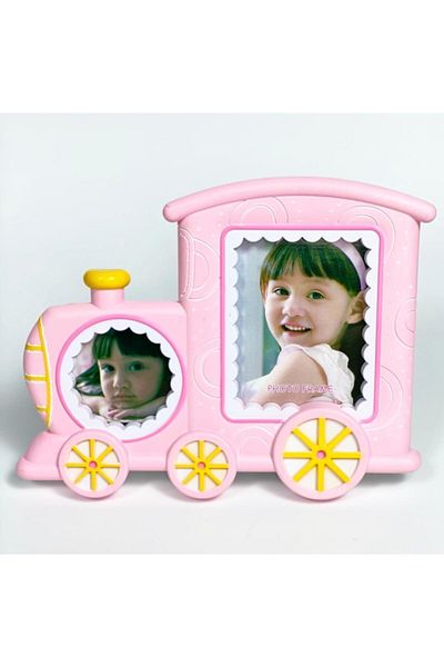 QUEEN AKSESUAR Cute Pink Baby and Kids Train - Footed Photo Frame, Gift Album Frame