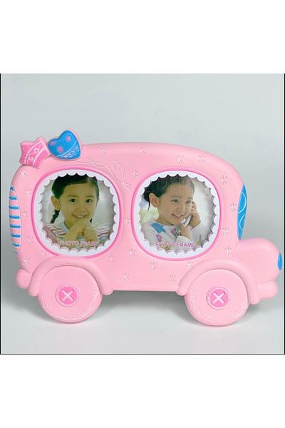 QUEEN AKSESUAR Cute Pink Baby and Kids Photo Double Album Frame - With Car and Foot