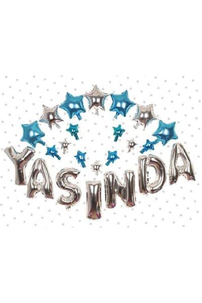 PartiAsya 10 Letter Year Old Balloon Set, Letter, Balloon, Age Concept Gumüş Blue Combination (Luminous)