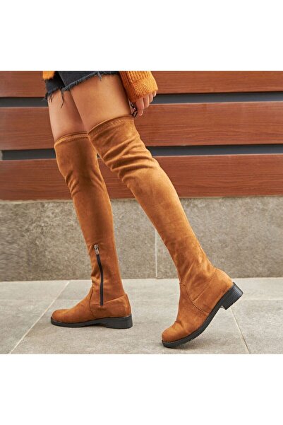 ENES Kadın Taba Renk Düz Çorap Çizme