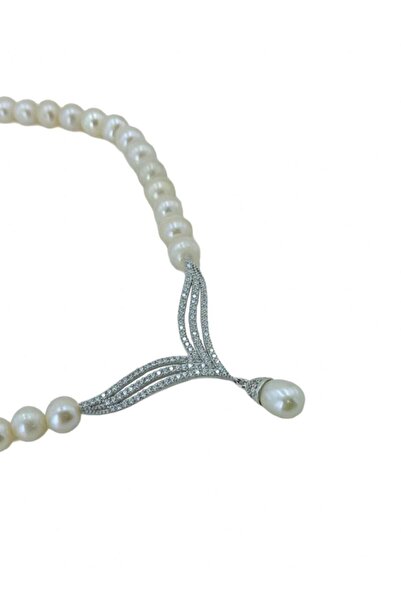 MaGümüş Suyolu Çok Şık Özel Tasarım Gerdanlık 925 Gümüş Inci Kolye