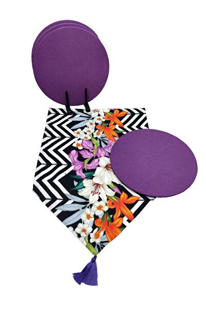 Viemso عداء منقوش باللون الكهرماني، مجموعة من 6 وسادات أرجوانية