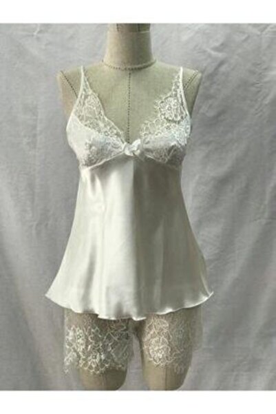 Nurteks Women's Ecru Satin Shorts Pajama Set