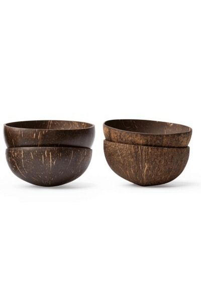 Wisha Natural Handmade 4 Piece Natural+polished Coconut Bowl Set