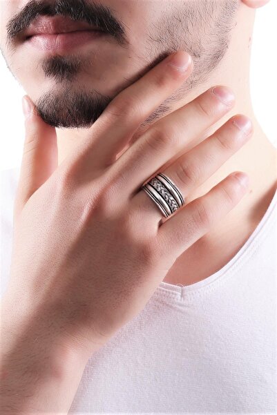 LABALABA Erkek Antik Gümüş Kaplama Ayarlanabilir Örgü Dokulu Yüzük