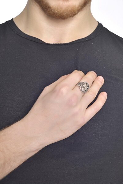 LABALABA Erkek Antik Gümüş Kaplama Osmanlı Motifli Yüzük