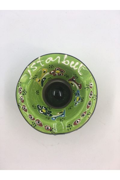 Dost Green Art Covered Ceramic Lid Tile Wind Ashtray 8 cm