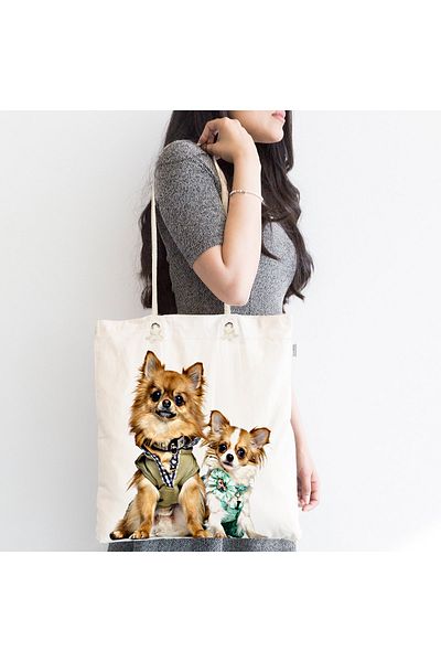Realhomes Unisex White Cute Dogs Ψηφιακή τυπωμένη μοντέρνα τσάντα παραλίας με φερμουάρ