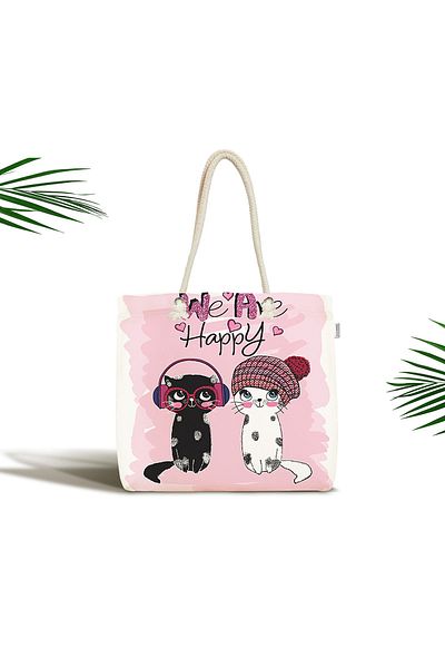 Realhomes We Are Happy Kittens Μοντέρνα τσάντα παραλίας με φερμουάρ