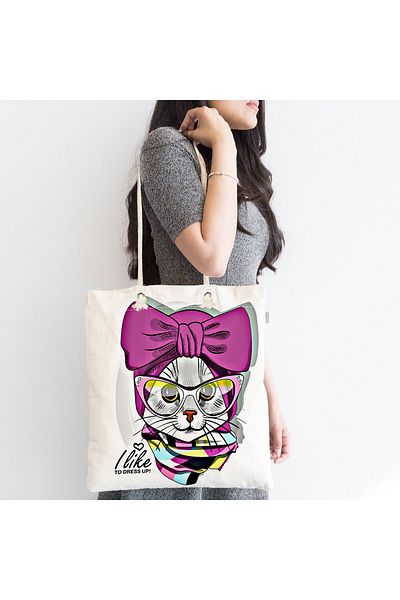 Realhomes I Like Dress Up Kitten Ψηφιακή τυπωμένη μοντέρνα τσάντα παραλίας με φερμουάρ