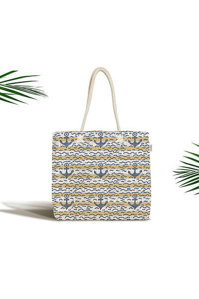 Realhomes Τσάντα παραλίας με φερμουάρ Unisex Blue Sailor Motif με μοτίβο άγκυρας