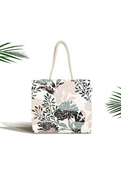 Realhomes Μοντέρνα υφασμάτινη τσάντα Unisex Ecru Olive Leaf Motif με φερμουάρ