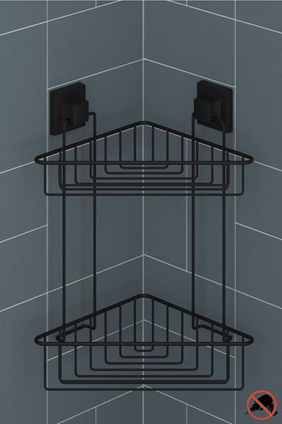 Teknotel Fără găurire cu șurub! Raft de colț pentru baie Easyfıx adeziv cu două straturi, negru mat Ef257