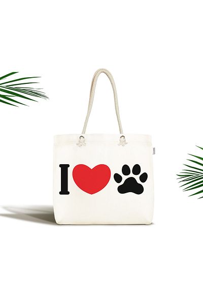 Realhomes I Love Digital Printed Paw Trace Μοντέρνα τσάντα παραλίας με φερμουάρ