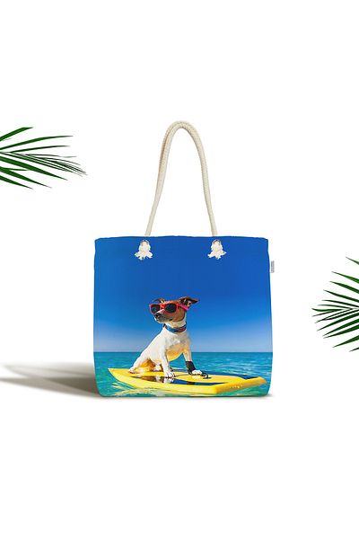 Realhomes Μοντέρνα τσάντα παραλίας με φερμουάρ Unisex Surfing Dog