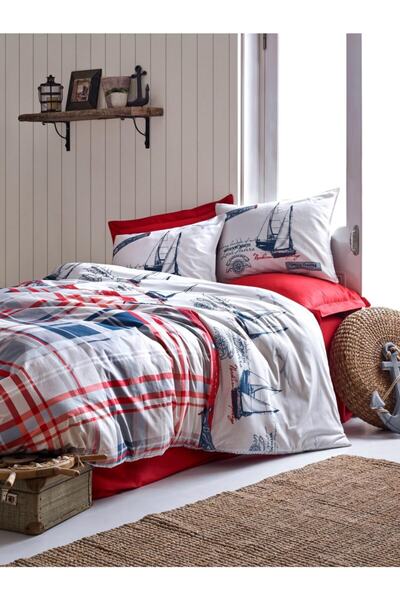 Cotton Box Emh Tek Kişilik Maritime Nevresim Takımı Alesta Bordo