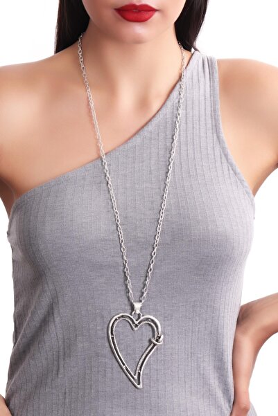 LABALABA Kadın Antik Gümüş Kaplama Kalp Figürlü Kolye