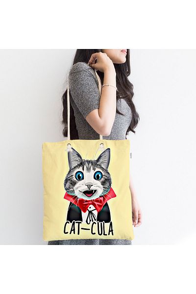 Realhomes Cat-cula Digital Printed Μοντέρνα Τσάντα παραλίας με φερμουάρ