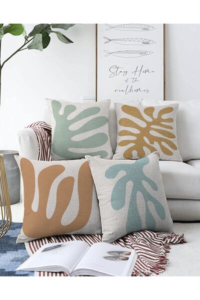 Realhomes 4'lü Çift Taraflı Renkli Zemin Üzerinde Onedraw Çizimli Modern Raşe...