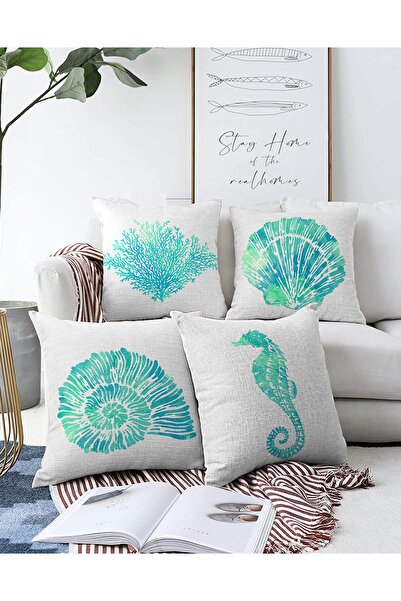 Realhomes طقم غطاء وسادة رمي حديث مكون من 4 قطع على الوجهين وخلفية بيضاء ملون...