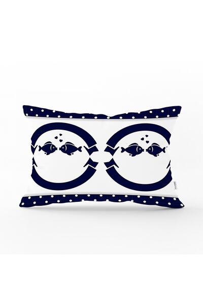 Realhomes غطاء وسادة مستطيل بنمط سمكة ملونة على خلفية بيضاء