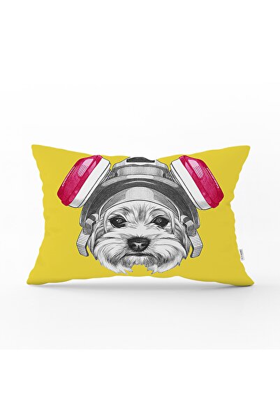 Realhomes Kulaklıklı Köpek Motifli Dijital Baskılı Modern Dikdörtgen Yastık K...
