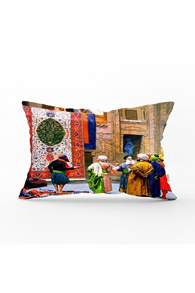 Realhomes Otoman Rug Market imprimat digital pernă decorativă dreptunghiulară...