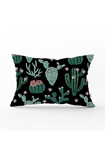 Realhomes Husă de pernă dreptunghiulară cu model cactus verde pe fundal negru