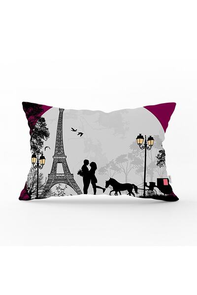 Realhomes باريس الحب تحت عنوان الرقمية المطبوعة الزخرفية وسادة مستطيلة رمي غط...
