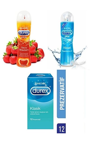 Durex Çilek Aromalı Kayganlaştırıcı 50 Ml+ Klasik Prezervatif 12 Li+ Play Su ...