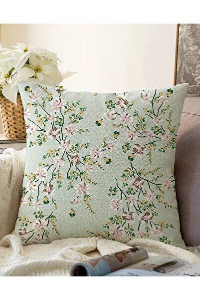 Realhomes غطاء وسادة منسوج حديث من راشيل مطبوع رقميًا بنمط زهور على أرضية باس...