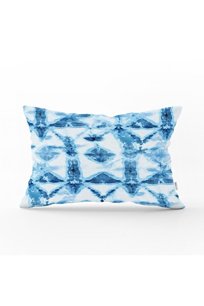 Realhomes غطاء وسادة مستطيل مزخرف بنمط ندفة الثلج الزرقاء مطبوع رقميًا
