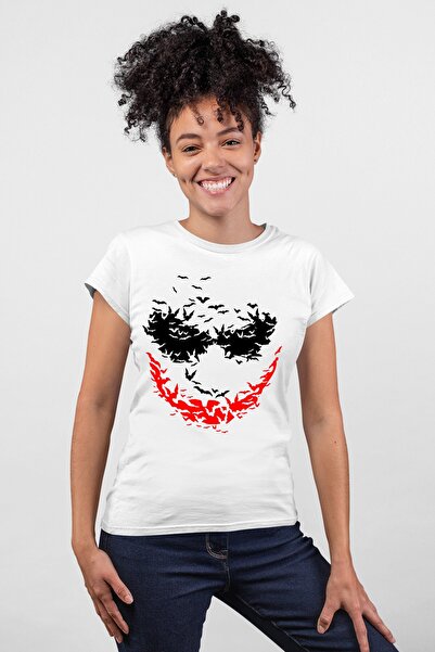 ROCKANDROLL Ženska majica kratkih rukava sa bijelim šišmišom i osmehom