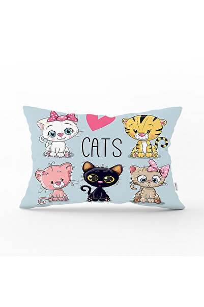 Realhomes Cats Motifli Dijital Baskılı Modern Dikdörtgen Yastık Kırlent Kılıfı