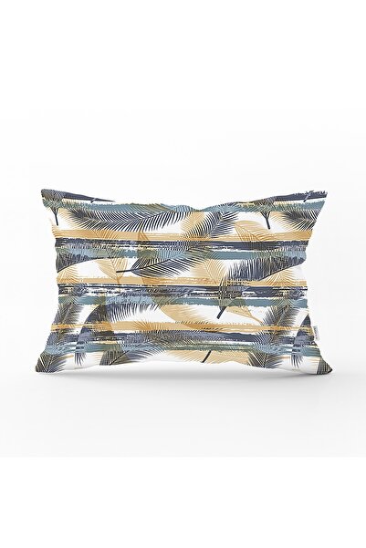 Realhomes Beyaz Zeminli Renkli Yaprak Desenli Dijital Baskılı Modern Dikdörtg...