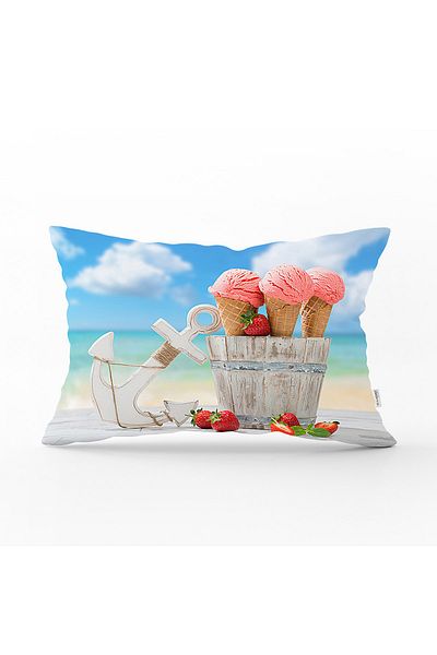 Realhomes Sea And Icecream Custom Designed Digital Printed Modern Rectangular Perna Throw Perna Cover