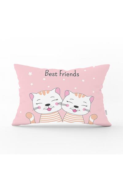 Realhomes Best Friends Kediler Özel Tasarımlı Dikdörtgen Kırlent Kılıfı