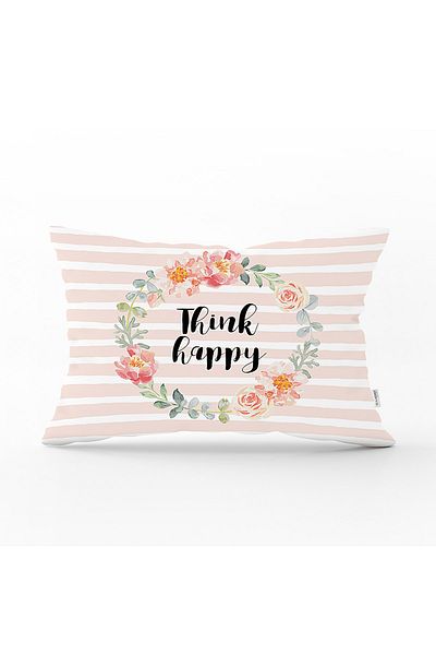 Realhomes Think Happy Printed Rectangular Pillow Cushion Cover with Flower Motif