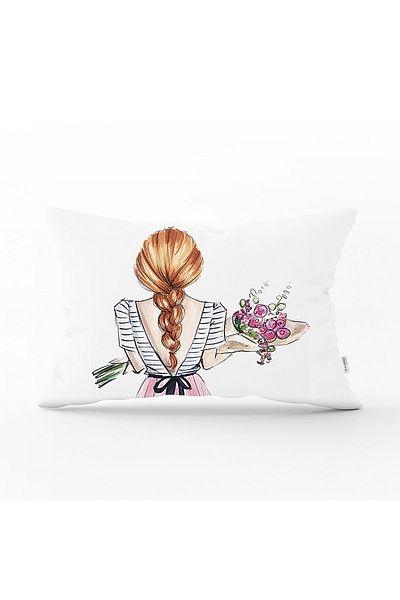 Realhomes Husă de pernă decorativă, dreptunghiulară, modernă, cu desen de fată florală