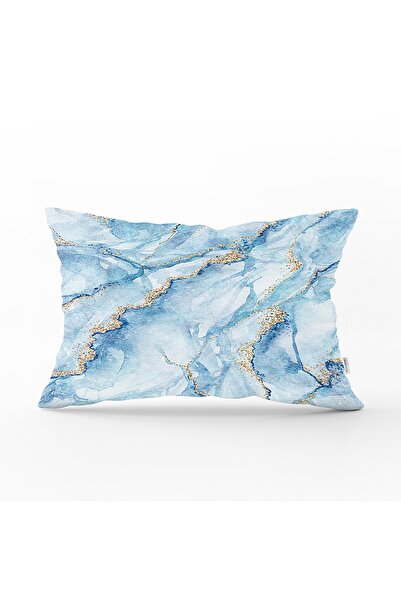 Realhomes Mavi Renkli Mermer Desenli Dijital Baskılı Dikdörtgen Yastık Kırlen...