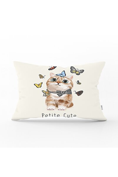 Realhomes Sevimli Kedi Desenli Dijital Baskılı Modern Dikdörtgen Yastık Kırle...