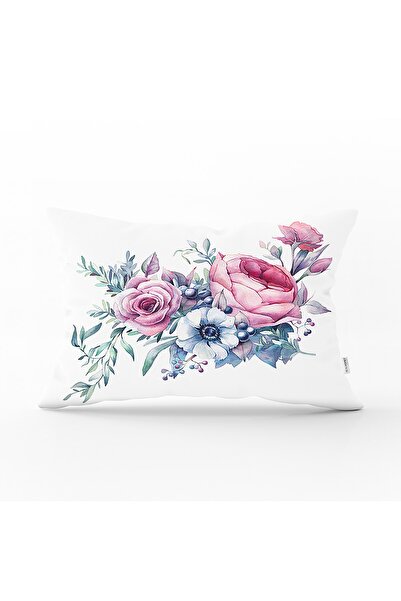 Realhomes غطاء وسادة مستطيل مطبوع رقميًا بتصميم زهور من ليفينس