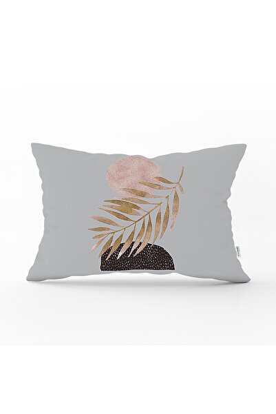 Realhomes Husă de pernă dreptunghiulară cu desen abstract Moon și frunze pe f...