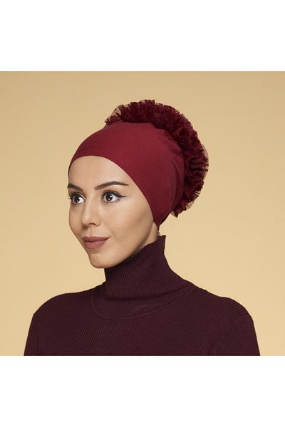 SİNEM EŞARP Sinem Frilly 0100 07 Claret Red Bonnet