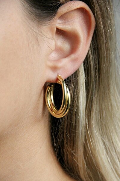 Argentum Concept Altın Kaplamalı 925 Ayar Gümüş Kesişen Halkalar Küpe - K092301